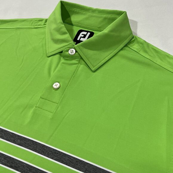 FootJoy FJ Men Lime Green Performance Button Golf Polo Logo Shirt Size‎ Large - Picture 1 of 6